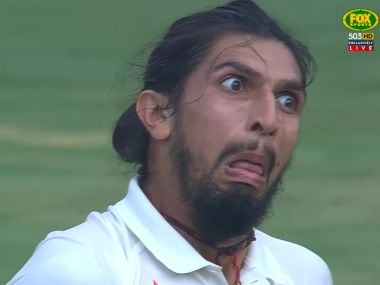 Ishant Sharma makes a face during the second Test against Australia. Image courtesy: Twitter/@CricketAus