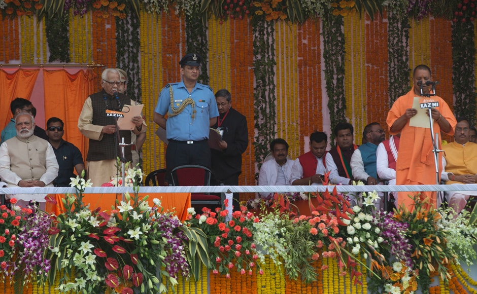 Priest-turned-politician and controversial mascot of hardline Hindutva, Yogi Adityanath was on Sunday sworn in as the 21st chief minister of Uttar Pradesh. AP Priest-turned-politician and controversial mascot of hardline Hindutva, Yogi Adityanath was on Sunday sworn in as the 21st chief minister of Uttar Pradesh. AP
