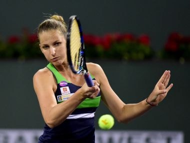 Karolina Pliskova plays a forehand in her match against Monica Puig at Indian Wells. Getty
