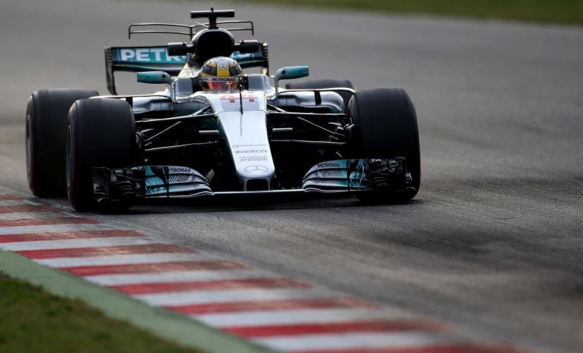 Lewis Hamilton driving the Mercedes AMG Petronas F1 Team Mercedes F1 WO8 on track during winter testing. Getty