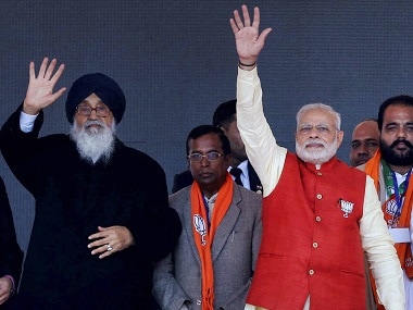 Prime Minister Narendra Modi and Parkash Singh Badal. PTI