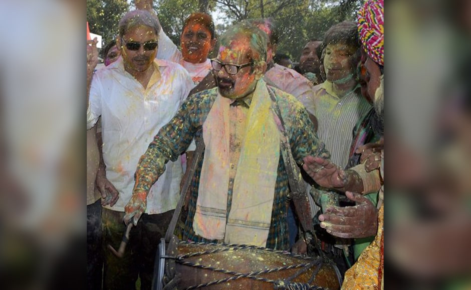 New Delhi: Union Minister of State for Minority Affairs (Independent Charge) & Parliamentary Affairs Mukhtar Abbas Naqvi celebrating Holi at his residence in New Delhi on Monday. PTI New Delhi: Union Minister of State for Minority Affairs (Independent Charge) & Parliamentary Affairs Mukhtar Abbas Naqvi celebrating Holi at his residence in New Delhi on Monday. PTI