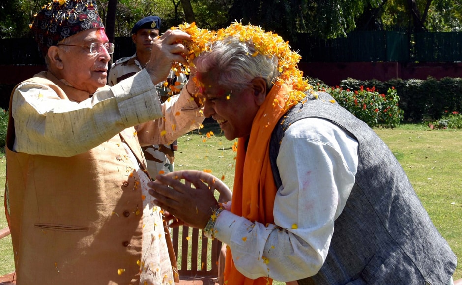 New Delhi: Senior BJP leader Murli Manohar Joshi celebrating Holi at his residence in New Delhi on Monday. PTI New Delhi: Senior BJP leader Murli Manohar Joshi celebrating Holi at his residence in New Delhi on Monday. PTI
