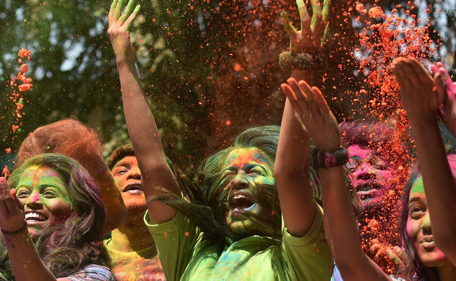Young girls jubilate with colours during Holi celebrations at Shivaji Park area in Mumbai on Monday. PTI Young girls jubilate with colours during Holi celebrations at Shivaji Park area in Mumbai on Monday. PTI