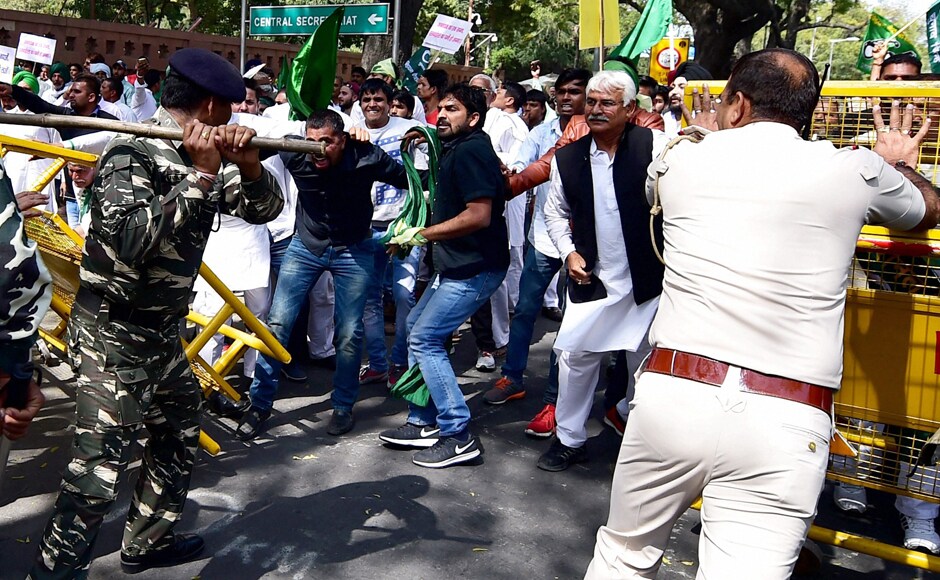 After protesters reached Parliament street, the police had to resort to lathicharge to disperse the crowd. PTI After protesters reached Parliament street, the police had to resort to lathicharge to disperse the crowd. PTI