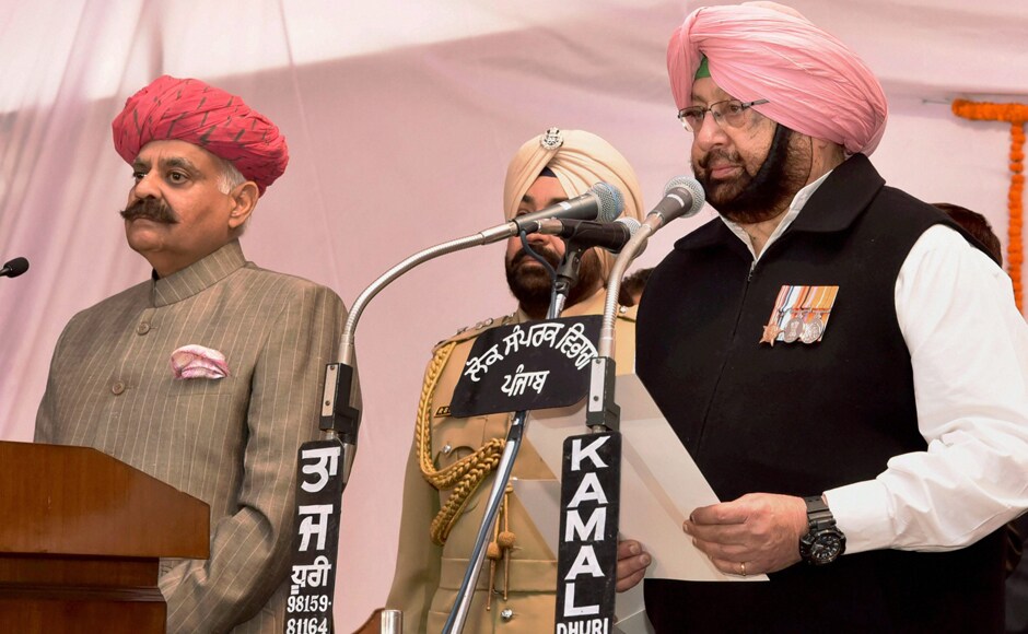 Congress leader Captain Amarinder Singh, who led the Congress to victory in Punjab after a gap of 10 years, was on Thursday sworn-in as the chief minister in Chandigarh. PTI Congress leader Captain Amarinder Singh, who led the Congress to victory in Punjab after a gap of 10 years, was on Thursday sworn-in as the chief minister in Chandigarh. PTI