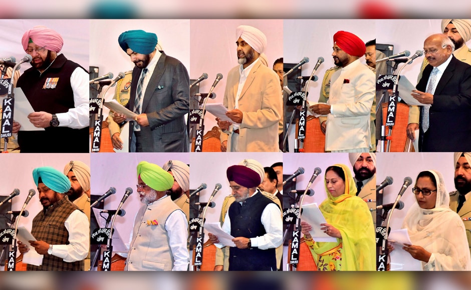 Along with Captain Amarinder Singh, seven ministers and two minister of states also took the oath of office and secrecy. PTI Along with Captain Amarinder Singh, seven ministers and two minister of states also took the oath of office and secrecy. PTI