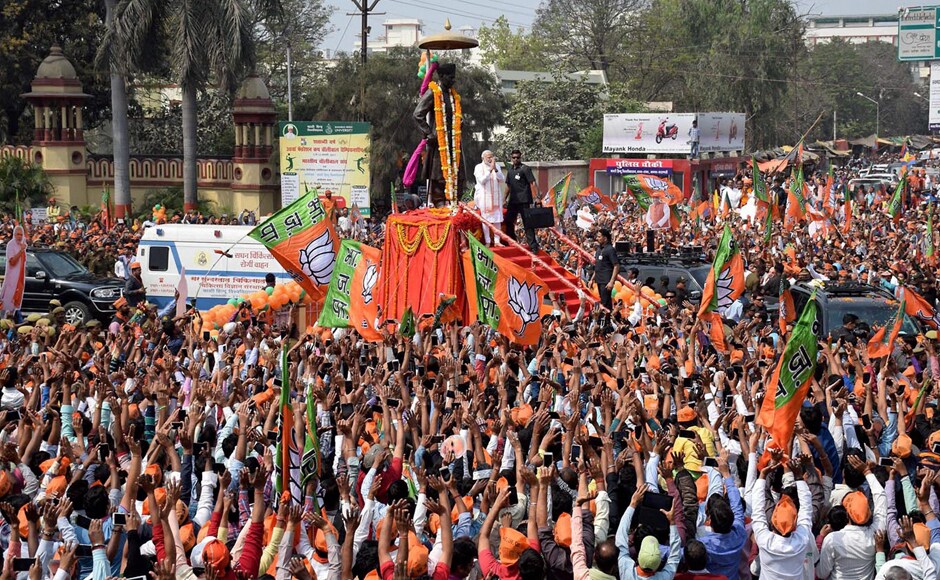 Before beginning the roadshow through the winding streets of the city, Modi also paid floral tributes at the statue of Hindutva ideologue Madan Mohan Malviya at the Banaras Hindu University. PTI Before beginning the roadshow through the winding streets of the city, Modi also paid floral tributes at the statue of Hindutva ideologue Madan Mohan Malviya at the Banaras Hindu University. PTI