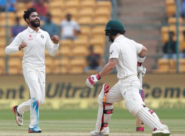 Ravindra Jadeja celebrates the wicket of Australia's Matthew Wade. REUTERS