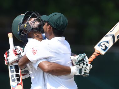 Shakib Al Hasan celebrates after scoring a century against Sri Lanka in Colombo. AFP