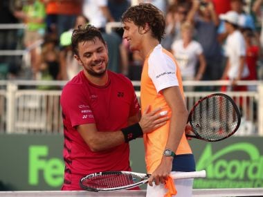 Stan Wawrinka congratulates Alexander Zverev after his win at Miami Open. AFP