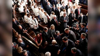 Donald Trump's US Congress address: Democrat women wear white and ACLU ribbons to make statement