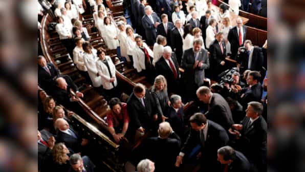 Donald Trump's US Congress address: Democrat women wear white and ACLU ribbons to make statement