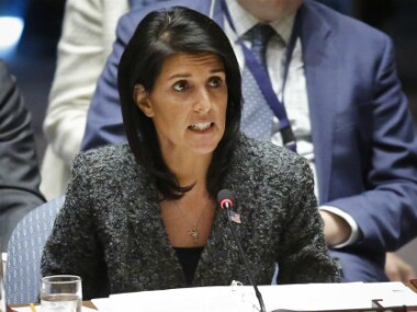 US Ambassador Nikki Haley speaks in the Security Council. AP
