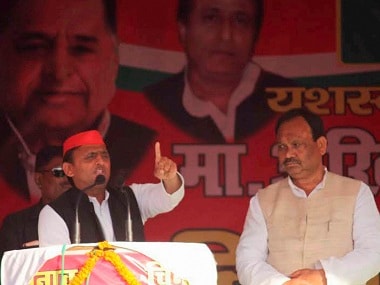 Uttar Pradesh chief minister Akhilesh Yadav addressing an election rally. PTI