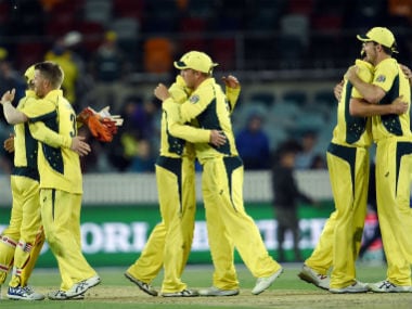 Australia players celebrate their win over New Zealand in the 2nd ODI in Canberra in December 2016. AFP