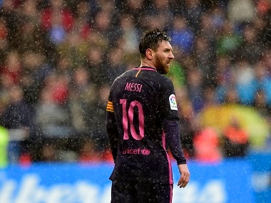 Barcelona's Lionel Messi looks on during the La Liga match against Deportivo la Coruna. AFP