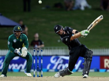 Martin Guptill of New Zealand bats against South Africa in the 4th ODI in Hamilton. AFP
