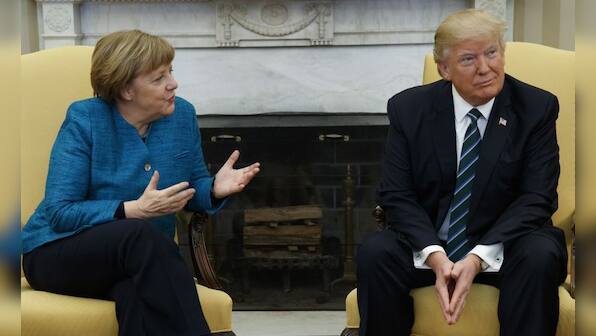 Donald Trump says great meeting with Angela Merkel, but Germany owes vast sums of money to Nato and US