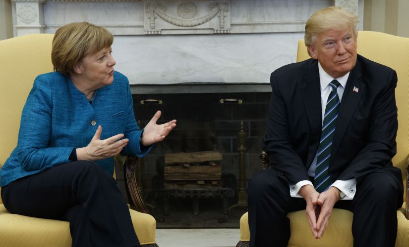 Donald Trump says great meeting with Angela Merkel, but Germany owes vast sums of money to Nato and US Donald Trump says great meeting with Angela Merkel, but Germany owes vast sums of money to Nato and US