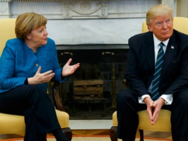 President Donald Trump and German Chancellor Angela Merkel at the White House on Friday. AP