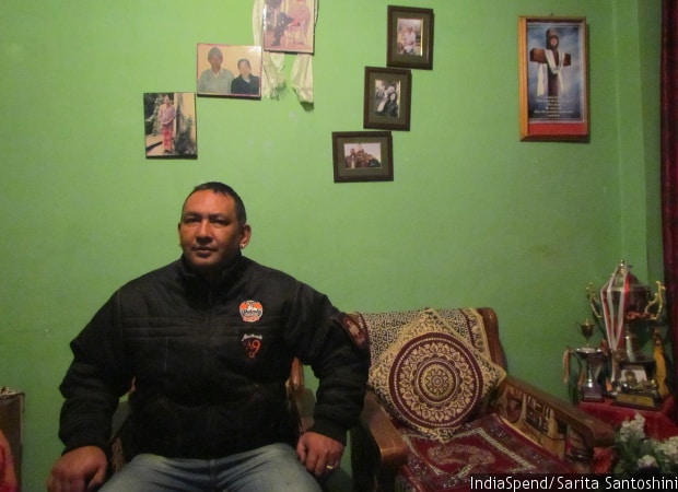 Robin Rai, a former drug user and an employee at the 24×7 Crisis Centre, a suicide helpline run by the NGO Drishya Foundation and funded by the state government, at his home in Gangtok. Initiated in April 2015, the helpline has received more than 120 calls so far, but Rai admitted that receiving calls from drug users is rare because of stigma and lack of awareness.