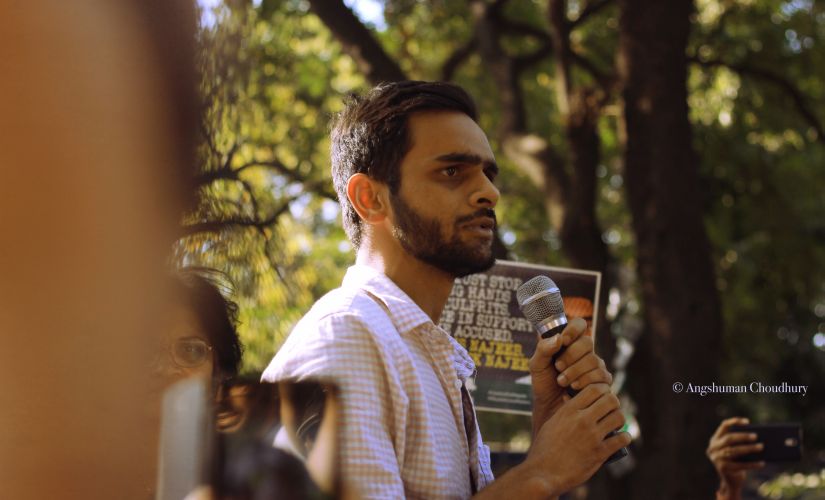 JNU student Umar Khalid addresses students at Mandi House on 4 March. Image courtesy: Angshuman Choudhury