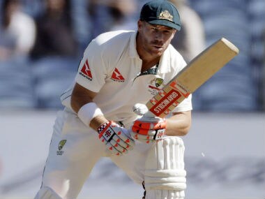 David Warner bats during Day 1 of the first Test between India and Australia in Pune. AP