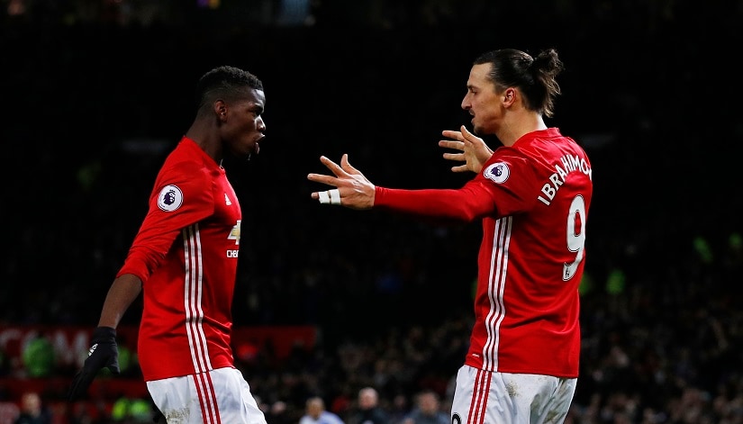 Britain Soccer Football - Manchester United v Sunderland - Premier League - Old Trafford - 26/12/16 Manchester United's Zlatan Ibrahimovic celebrates scoring their second goal with Paul Pogba Reuters / Phil Noble Livepic EDITORIAL USE ONLY. No use with unauthorized audio, video, data, fixture lists, club/league logos or "live" services. Online in-match use limited to 45 images, no video emulation. No use in betting, games or single club/league/player publications. Please contact your account representative for further details. - RTX2WJAR