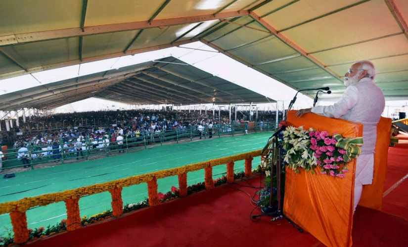 Narendra Modi addresses after inaugurating the Chenani-Nashri Tunnel. The tunnel is equipped with world-class security systems, and is expected to boost tourism and economic activities in the state of Jammu and Kashmir. PTI