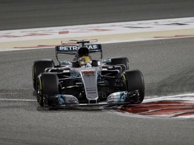 Mercedes driver Lewis Hamilton steers his car during the Bahrain Grand Prix. AP
