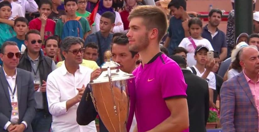 Borna Coric of Croatia claimed his first tour title on Sunday after saving five match points. Image courtesy: Twitter/@borna_coric