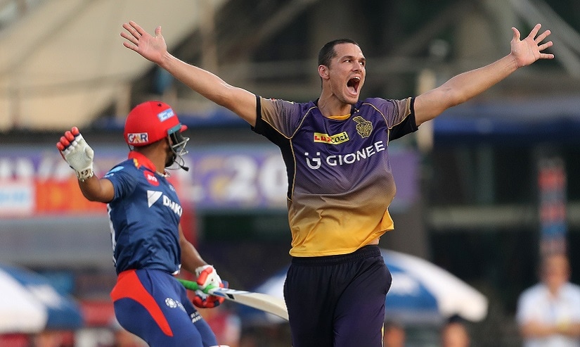 Nathan Coulter-Nile of the Kolkata Knight Riders celebrates the wicket of Rishabh Pant of the Delhi Daredevils during match 32 of the Vivo 2017 Indian Premier League between the Kolkata Knight Riders and the Delhi Daredevils held at the Eden Gardens Stadium in Kolkata, India on the 28th April 2017 Photo by Ron Gaunt - Sportzpics - IPL