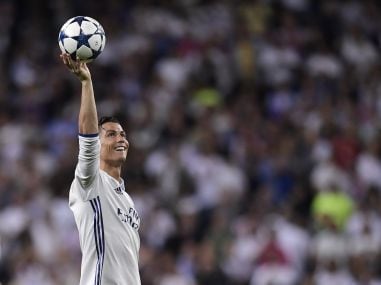 Real Madrid's Cristiano Ronaldo celebrates scoring against Bayern Munich. AFP