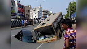 Chennai Metro work likely behind Anna Salai road accident, cave-in takes along MTC bus and car
