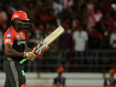 Royal Challengers Bangalore's Chris Gayle celebrates after scoring a fifty agianst Gujarat Lions. Sportzpics/IPL