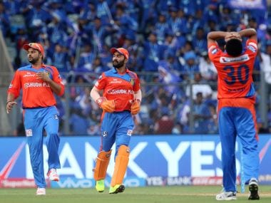 Gujarat Lions players reacts after Jason Roy drops a catch against Mumbai Indians. Sportzpics