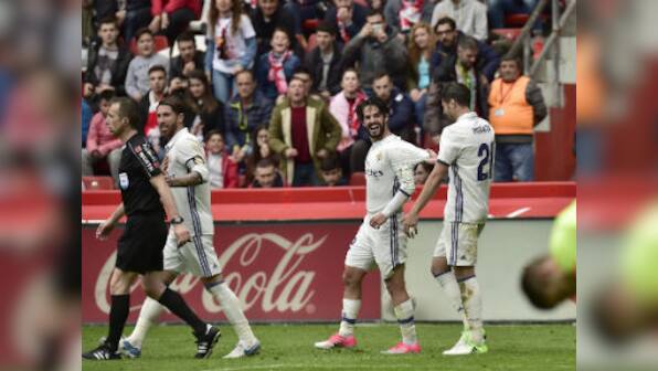 La Liga: Real Madrid's Isco strikes late to sink Sporting Gijon and go six points clear of Barcelona on top