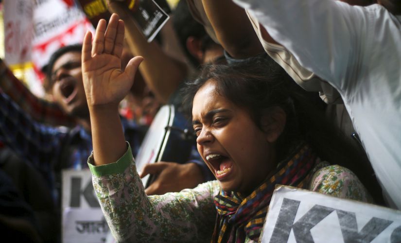 A file photo of a student at JNU protesting during the Kanhaiyya Kumar row, Reuters