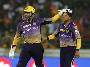 Robin Uthappa of the Kolkata Knight Riders and Kuldeep Yadav. Sportzpics