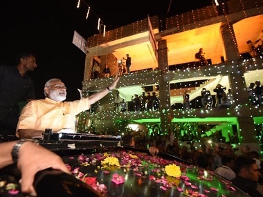 Narendra Modi during the Surat roadshow on Sunday. Image courtesy: @BJP4India