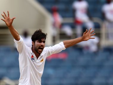 Pakistan's Mohammad Amir unsuccessfully appeals on day two of the first Test against West Indies. AFP