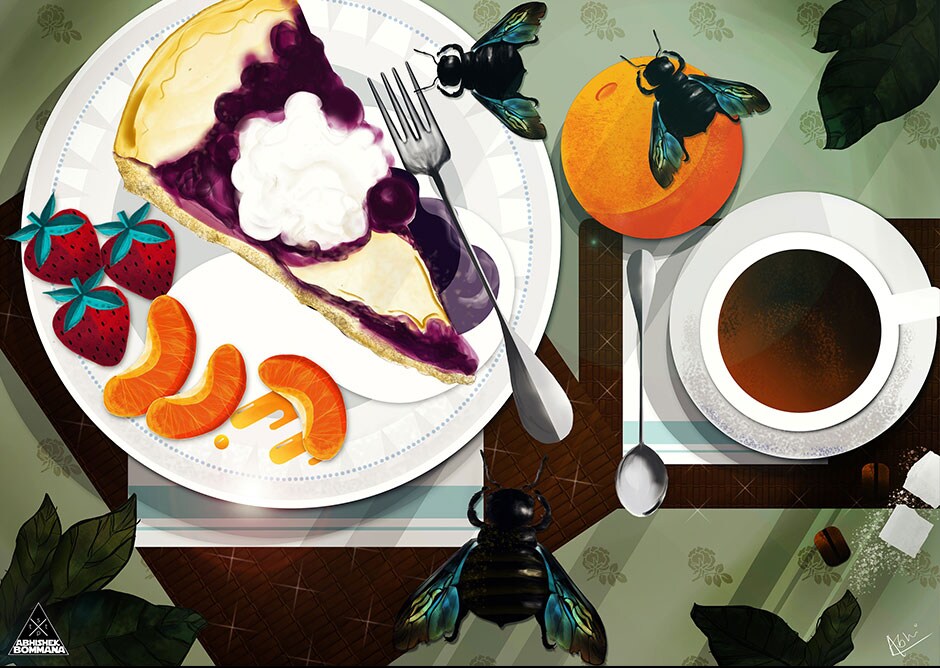Bommana is heavily inspired by his surroundings, which infuses the surreal into modern scenes of reality. 'Morning Poems' is one such illustration. Art by Abhishek Bommana. Bommana is heavily inspired by his surroundings, which infuses the surreal into modern scenes of reality. 'Morning Poems' is one such illustration. Art by Abhishek Bommana.