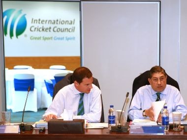 File photo of N Srinivasan during an ICC board meeting at the ICC headquarters. Getty