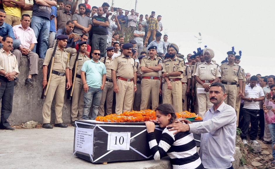 Daughter of CRPF martyr Sanjay Kumar, who was killed in the Sukma Maoist attack in Chhattisgarh, mourn the loss during his funeral at his native village Chechain Nagri near Dharamsala on Tuesday. PTI Daughter of CRPF martyr Sanjay Kumar, who was killed in the Sukma Maoist attack in Chhattisgarh, mourn the loss during his funeral at his native village Chechain Nagri near Dharamsala on Tuesday. PTI