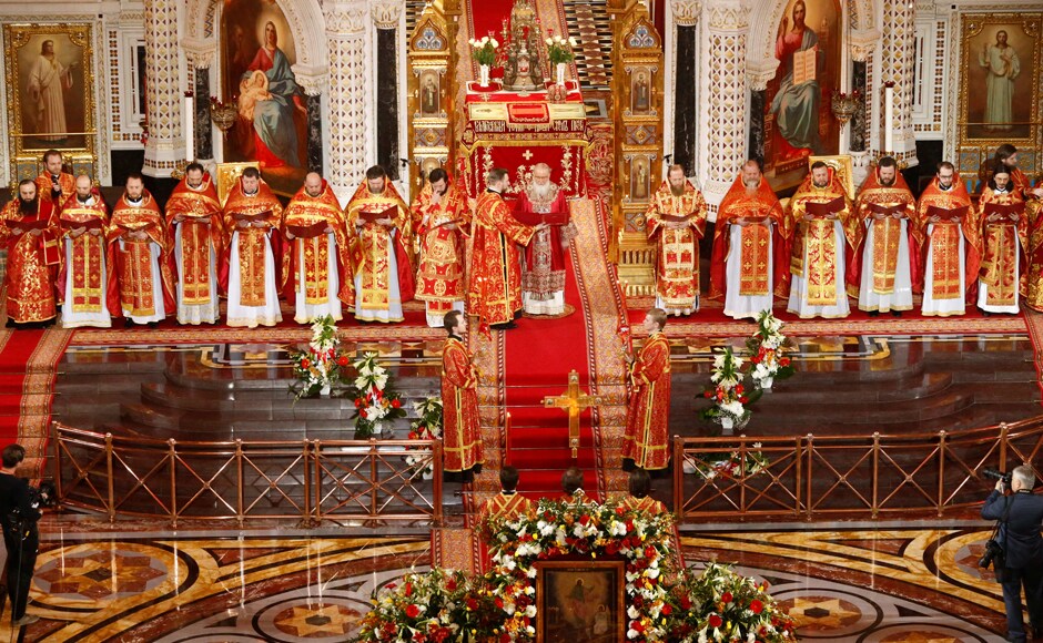 Patriarch Kirill, the head of the Russian Orthodox Church, conducts the Orthodox Easter service at the Christ the Saviour Cathedral in Moscow, Russia. Patriarch Kirill, the head of the Russian Orthodox Church, conducts the Orthodox Easter service at the Christ the Saviour Cathedral in Moscow, Russia.