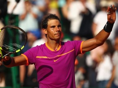 Rafael Nadal celebrates after his straight sets victory against David Goffin. Getty