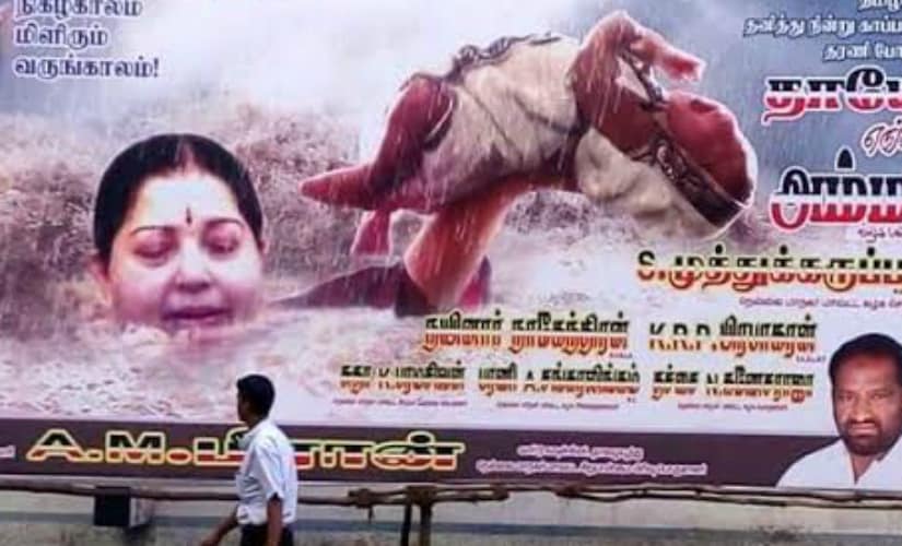 During the Chennai floods, Jayalalithaa portrayed as Sivagami from Bahubali.
