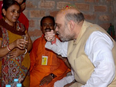 BJP president Amit Shah during his visit to Goranga Nagar area in Rajarhut near Kolkata on Thursday. PTI