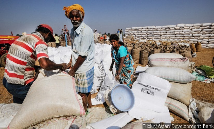 An elderly farmer delivering grain at a paddy procurement centre near Raipur, Chhattisgarh. Over a third of India’s elderly people–38%–continue to work, according to the National Sample Survey Office.
